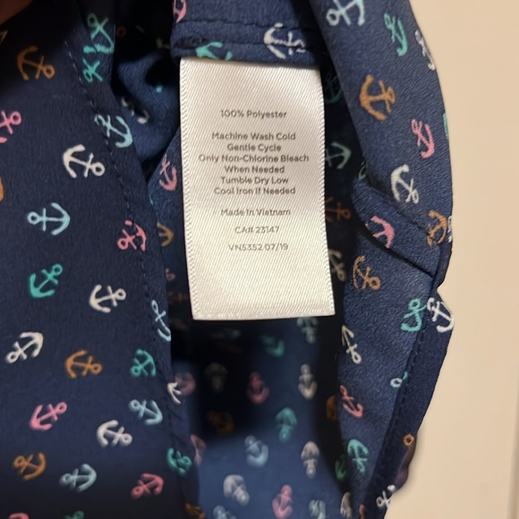 Talbots XL anchor print, navy long sleeve blouse. - Picture 4 of 6